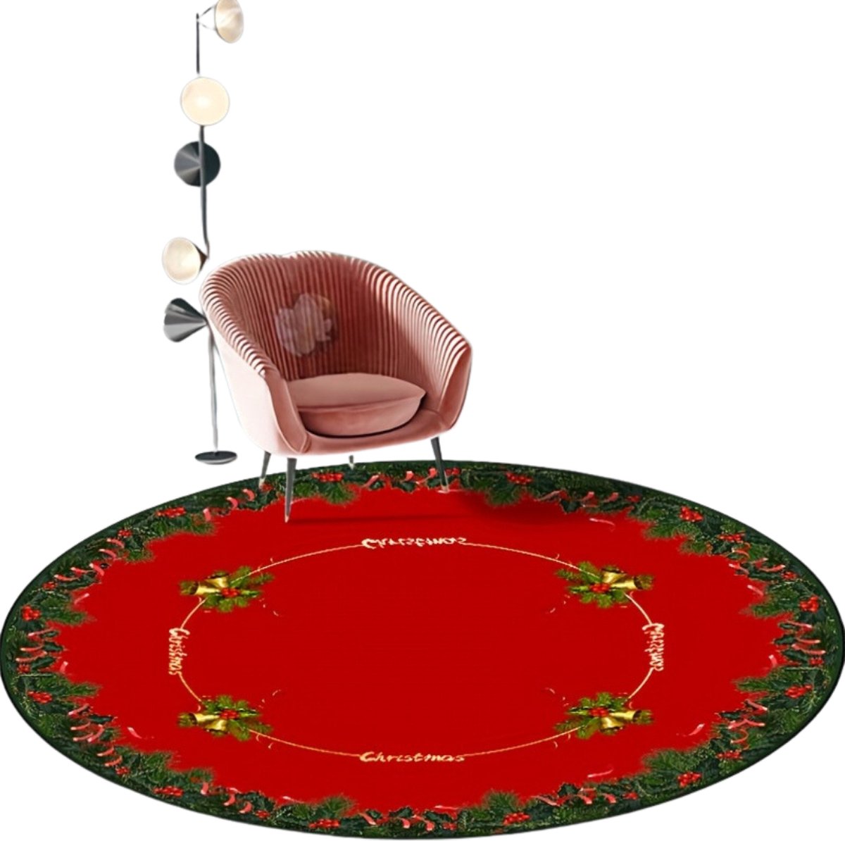 Kerstboomkleed in rode en groene tinten met kerstboomprint en een diameter van 60cm.