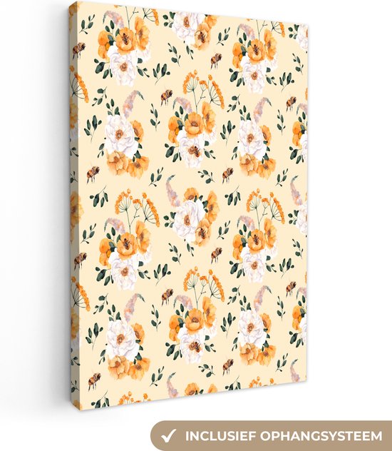 Toile Peinture Fleurs - Pastel - Oranje - 120x180 cm - Décoration murale XXL