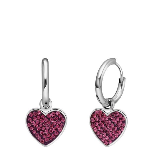 Lucardi Boucles d'oreilles en acier pour femmes, coeur avec cristal violet - Boucles d'oreilles - Acier - Couleur argent