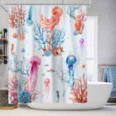 Floraweg Douchegordijn,Shower Curtain,badgordijn,badkamergordijn,onderwaterwereld, kustkust, golven, bloemen , digitale printen -Anti Schimmel - Inclusief 12 ringen -met 12 stuks douchegordijnhaken – Waterdicht -Wasbaar- Polyester - 180x200 cm