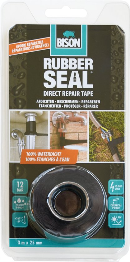 Bison rubber seal direct repair tape - 3 meter x 2,5 cm.