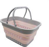 19L Opvouwbare emmer met handvat - Draagbare picknickmand / krat - Opvouwbare boodschappentas - Ruimtebesparende opbergcontainer (Grijs/Roze, 1)