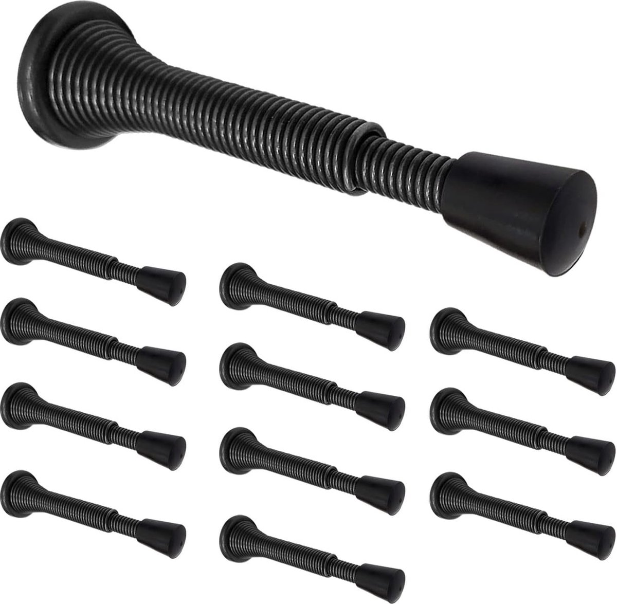 Verstelbare veerdeurstopper, 7 ~ 10 cm, Meer ruimte achter de deur, Voorkomt schade aan muur en deur, Koolstofstaal, Pakket van 12 (Zwart, Pakket van 12)
