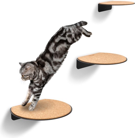 Foto: Moowi wall steps 3 stuks zwart katten klim wand katten muur plankjes kattenspeelgoed