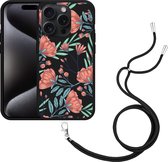 Cazy Hoesje met koord Zwart geschikt voor iPhone 15 Pro Poppy Roses