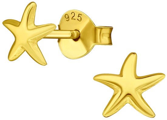 Joy|S - Zilveren zeester oorbellen - 6 mm - ster oorknoppen - 14k goudplating