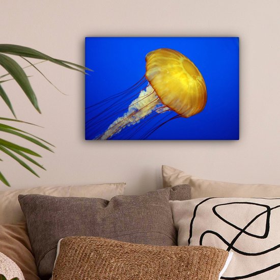 Toile Peinture Méduse - Mer - Jaune - 30x20 cm - Décoration murale