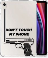 Cover Geschikt voor Samsung Galaxy Tab S9 Tablet Hoesje met foto Pistol Don't Touch My Phone met transparant zijkanten