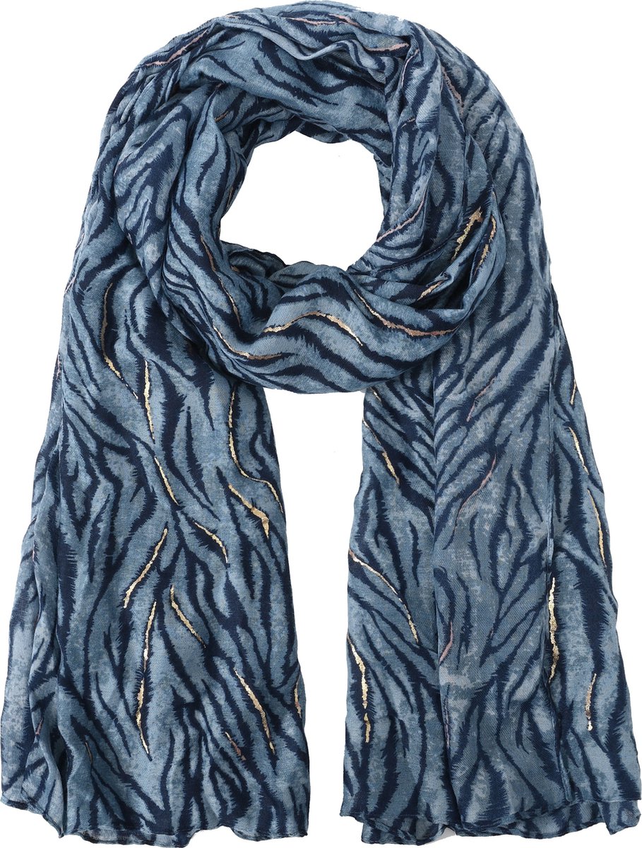 Nouka Blauwe Dames Sjaal– Warme & Lichte Sjaal – met Gouden Accenten – Alle Seizoenen – 70 x 180 cm