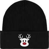 Rendier Buddy - Zwarte Geborduurde Beanie met 3M Thinsulate - Heren Dames Uniseks Mutsen - Grappig Kerst Cadeau - Foute Kersttrui Kado- Après ski muts - feestdagen - kerst - Oude en Nieuw