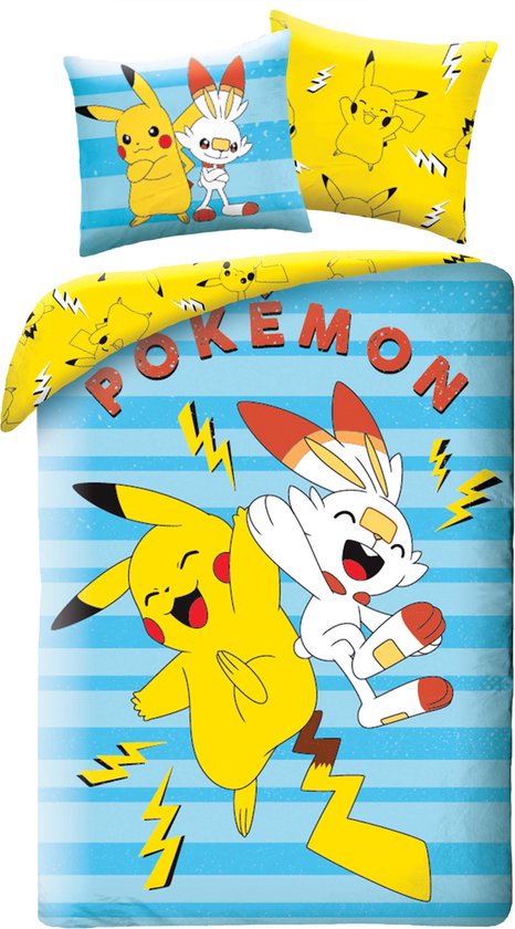 Pokémon Housse de couette Pikachu & Scorbunny 140 x 200 cm Grande taie d'oreiller 70x90 cm Katoen