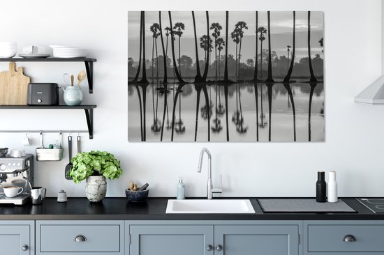 Tableau sur toile Silhouette de palmiers à Hawaï - noir et blanc - 140x90 cm - Décoration murale Art