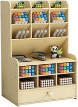 Houten bureau-organizer met lade, pennenhouder en opbergdoos voor bureauartikelen. Penorganizer voor kantoor, thuis en schoolbenodigdheden (B16-Witte Esdoorn).