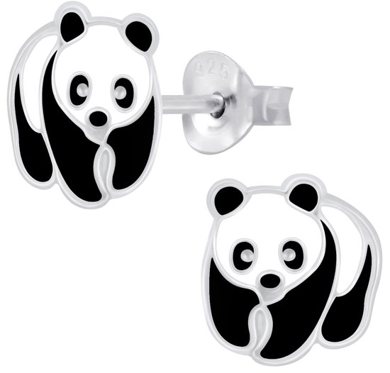 Joy|S - Zilveren Panda oorbellen 8 x 9 mm pandabeer