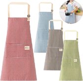 Set van 4 dameskeukenschorten, kookschort gepersonaliseerd met zak, verstelbaar katoenen linnen schort, voor bakken, schilderen, koken, huishoudelijk werkschort, NEE
