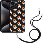 Cazy Hoesje met koord Zwart geschikt voor iPhone 15 Pro Max Soccer Ball Orange