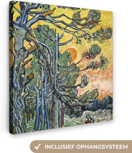 Canvas Schilderij Dennenbomen bij zonsondergang - Vincent van Gogh - Wanddecoratie