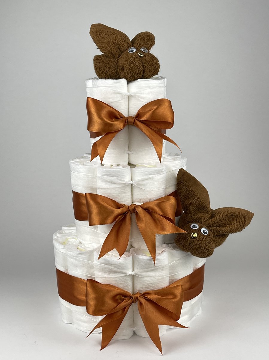 Goedkoopste Chouette-Chouette | Luiertaart Neutraal | Kraamcadeau | Geboorte Jongen Meisje | Babyshower | Konijnen clay Bruin - Koper
