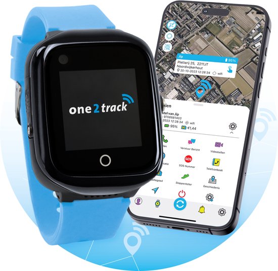 One2track Connect NEO blauw- De allerleukste, stoerste & beste GPS horloge kind - Smartwatch kinderen (video)bellen & gebeld worden - GPS tracker kind met nauwkeurige locatiebepaling - Stel veilige zones in - SOS functie -