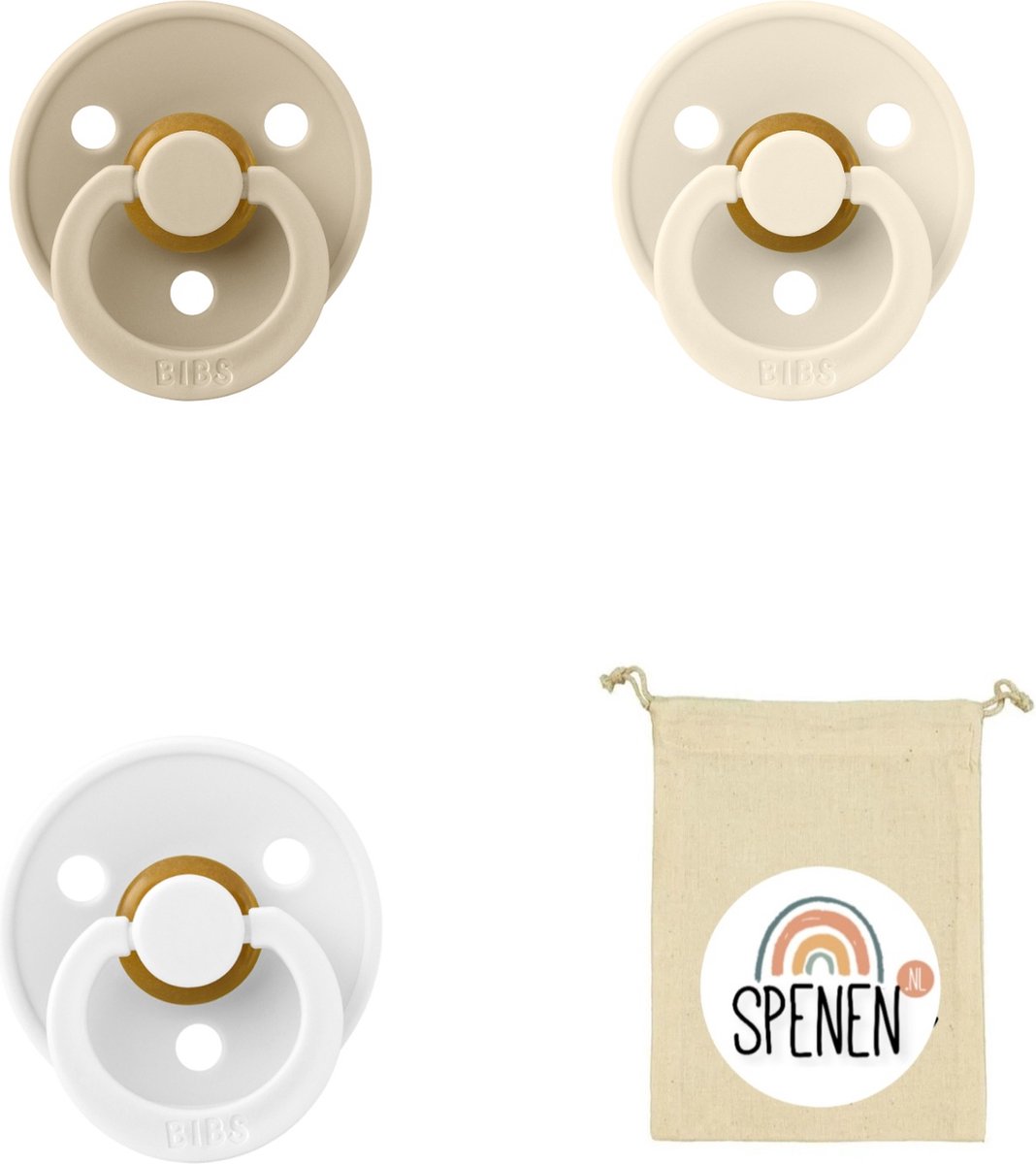 Goedkoopste Bibs fopspeen 6-18 maand set 3 stuks White,Ivory en Vanilla maat 2