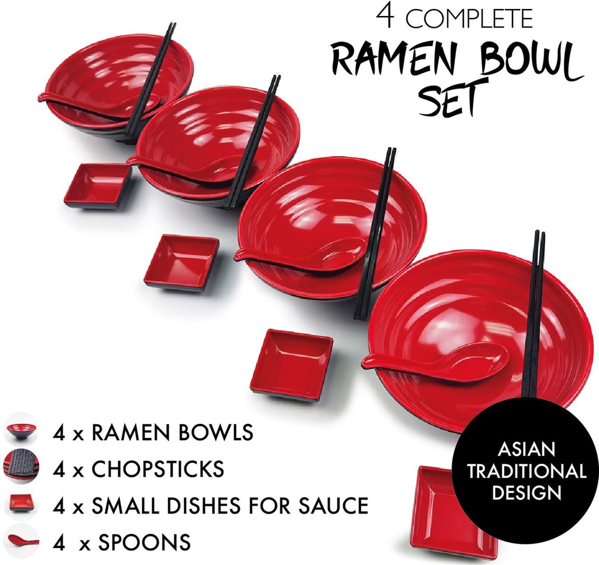 Bol a Soupe Ramen Bowl - Lot de 3 Bols à Ramen en Ceramique 1050