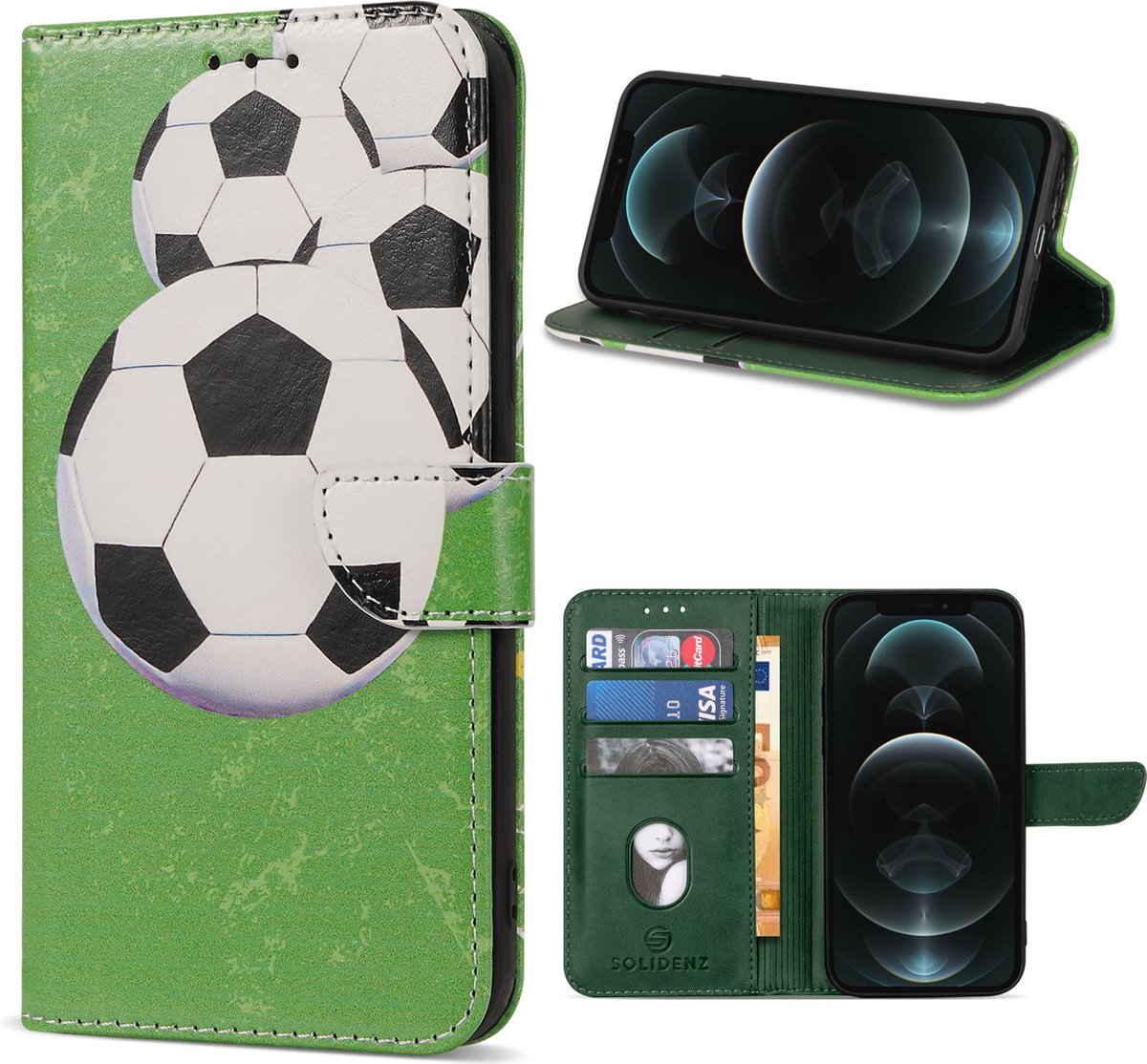 Geschikt Voor iPhone 14 Hoesje - Solidenz Bookcase - Telefoonhoesje - Case Met Pasjeshouder - Cover Hoes - Voetbal