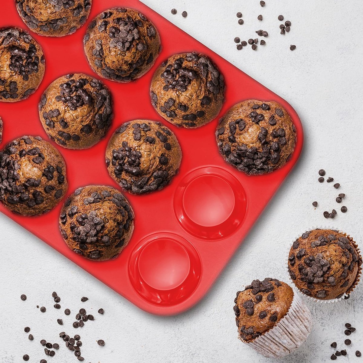 DiverseGoods Siliconen Muffin Bakvorm - 12 Cupcake Vormpjes - Hittebestendig en Gemakkelijk Schoon te Maken - Perfect voor Heerlijke Gebakjes