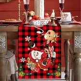 Tafelloper, rode tafelloper, kerstdecoratie, kerstman, kerstboom en sneeuwvlokken, kersttafelloper, 33 x 183 cm (tafelloper 02)
