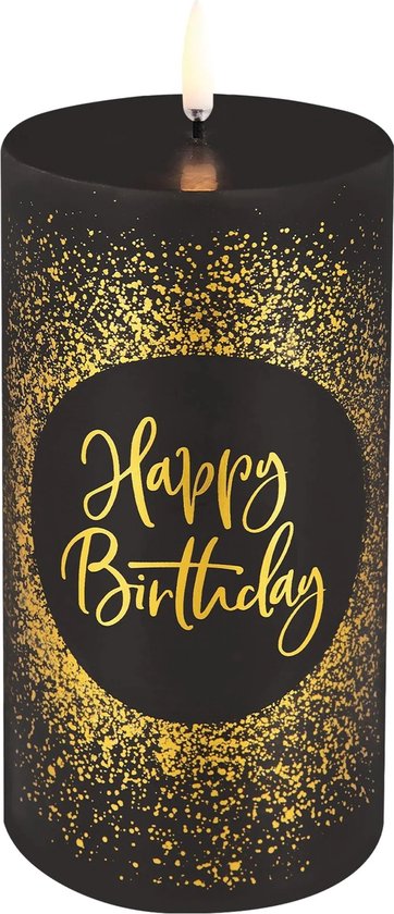 Led Kaars Happy Birthday - Led Pillar Birthday Candle H 15 Cm, Black