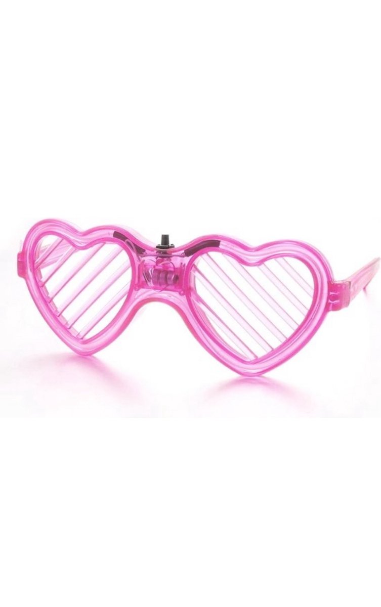 Lichtgevende disco carnaval led bril NEON FLUO ROZE hartjes | Festival bril | Foute Party | Verkleden | Carnaval outfit | Accessoire | led zonnebril | Verkleedkledij