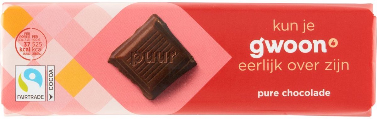 G'woon Chocoladereep puur, fair trade 20 repen x 100 gram