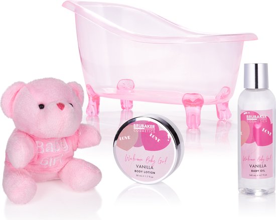 BRUBAKER Cosmetics 7-delige Babycadeauset voor meisjes- Cadeau voor babyshower - Babyverzorgingsset in Badkuip en pluche beer - Babycadeau - Roze van BRUBAKER Cosmetics — afbeelding 3