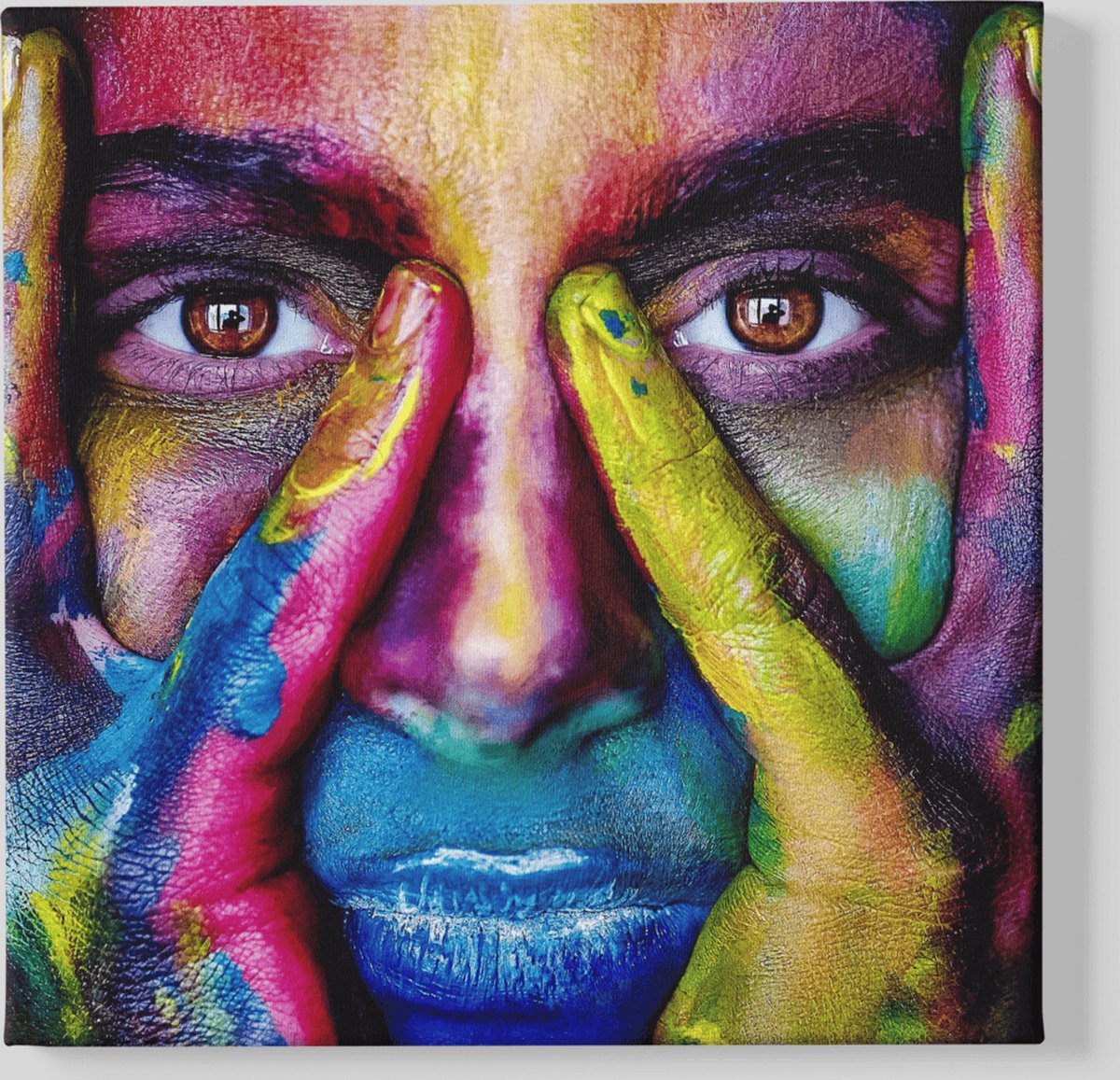 Canvas - Schilderij - Vrouw gezicht - Kleurrijk - Wanddecoratie - 100x100x 2 cm