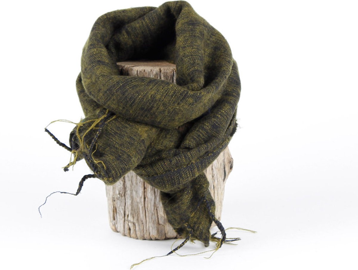 Sjaal katoen+acryl (wol-look) 140x30 cm mosgroen