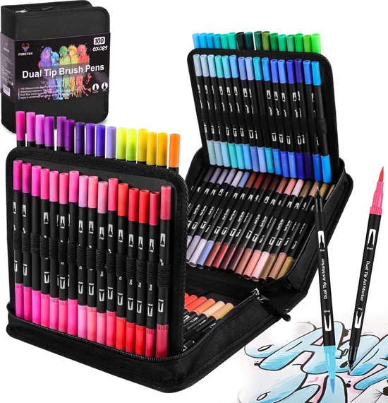 Set de stylos à Dual pinceau, 100 couleurs Stylos à double Feutres