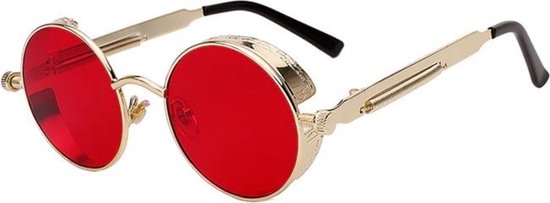 Steil meesteres Voetzool KIMU zonnebril rode glazen steampunk - goud rond montuur vintage bril |  bol.com