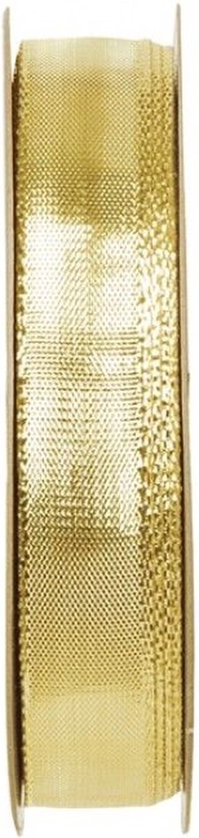 Decoratie lint 22mm goud metallic glitter, rol 10 meter