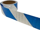 Reflectie tape 5CM x 10M PVC - Veiligheids stickers voor verkeer - vrachtwagen, motor, aanhangwagen, evenementen etc. Rol reflecterend tape in blauw/wit