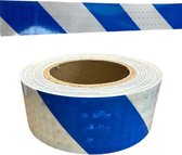Winkrs | Reflectie tape op Rol PVC | Blauw en Wit - 25 meter | Veiligsheids stickers | Voor auto, vrachtwagen, aanhangers, etc