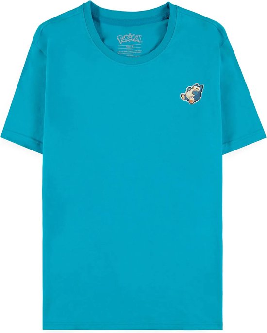 Pokémon Heren Tshirt Pixel Snorlax Blauw