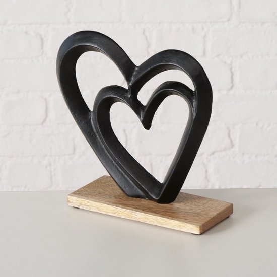 Hart - Liefde - Zwart - Aluminium - op voet - 18x18x7cm - Mango