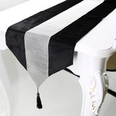 Tafelloper, Luxe fluwelen stijlvolle sfeer minimalistische moderne diamanten tafelloper / tafelkleed salontafel doek en twee kwasten (32 x 185 cm) (zwart)