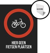 Pictogram/ bord op aluminium | "Hier geen fietsen plaatsen" | 27 x 36 cm | Fietsers | Velo | Overlast | Fietsenparking | Zwart | Fiets | Signalisatie | Roestvrij | 1 stuk