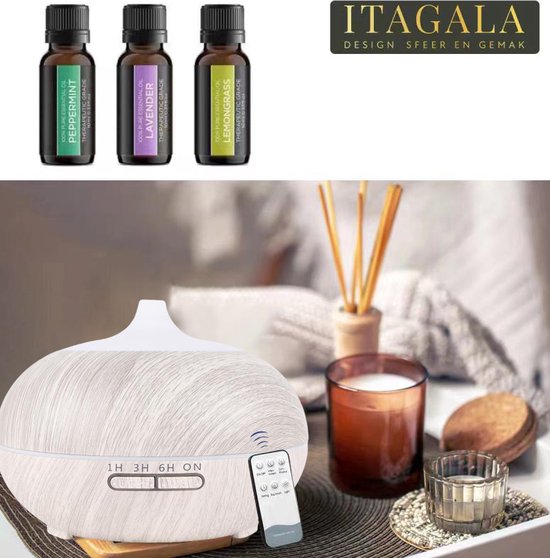 Foto: Itagala geurverspreiders moederdag cadeautje aroma diffuser extra led aromatherapie ultrasone etherische olie verdamper en vernevelaar 550ml luchtverfrisser en luchtbevochtiger met sfeervolle led verlichting met afstandsbediening white