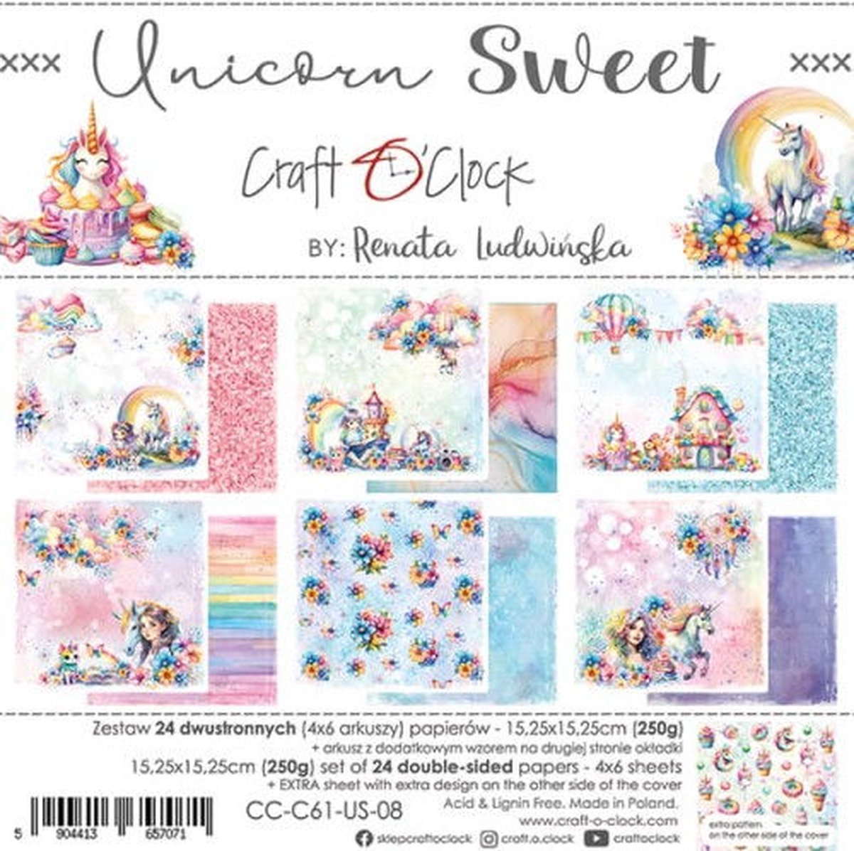 Craft O Clock Paper Pack 15x15 cm Unicorn Sweet
