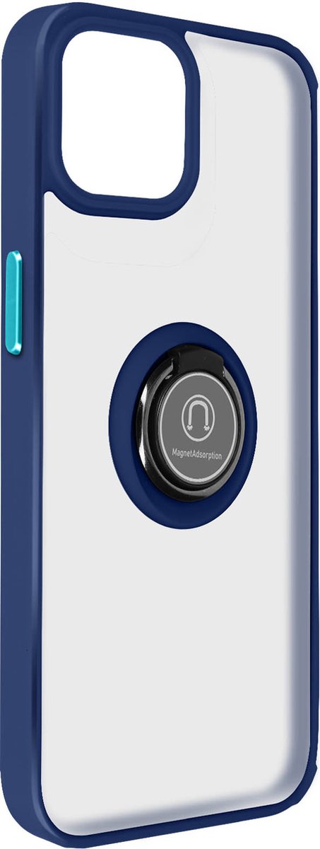 Avizar Hoesje Geschikt voor Apple iPhone 15 Serie Ringrig met Metalen Ringhouder, Blauw