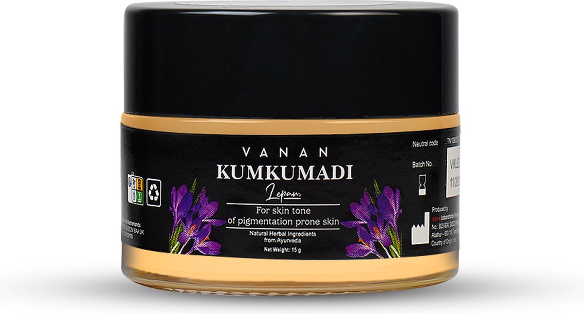 Vanan Kumkumadi Lepam - Geavanceerde Ayurvedische Spot Treatment met saffraan en kurkuma - effectieve oplossing voor pigmentatie en pigmentvlekken. Donkere vlekken, helpt oneffenheden te verminderen - Plantaardig, Dierproefvrij - 15g