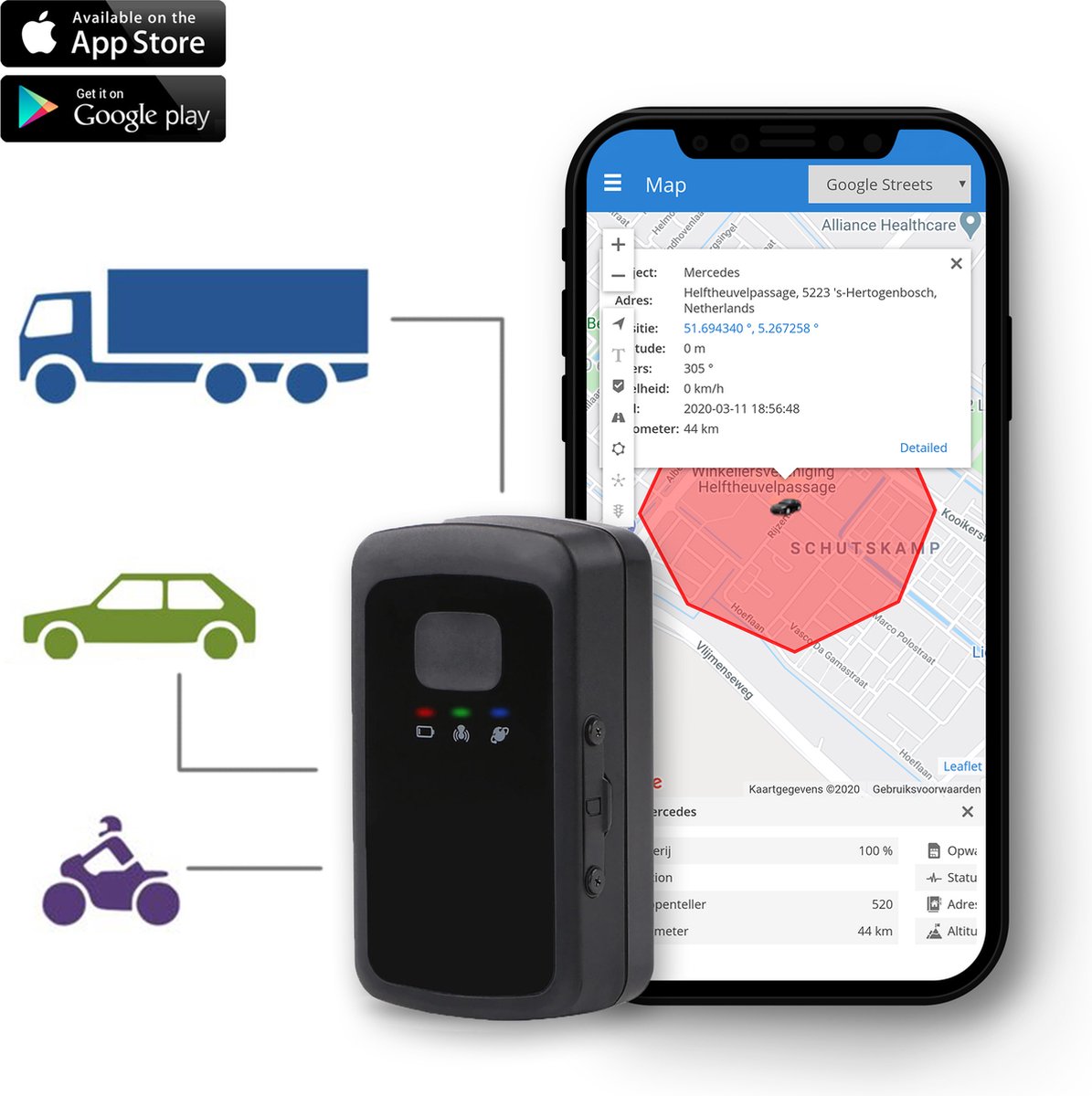 Trackitt Pro GPS Tracker | Waterdicht | 14 Dagen Accu | Gratis APP / Simkaart Data | Geschikt voor Auto – Caravan – Boot – Motor – Scooter – Personen – Huisdier | Voor IOS en Android | GEEN ABONNEMENT NODIG