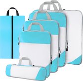 Compression Packing Cubes – 6-delige set – Packing cubes – Koffer organizer set – Travel cubes – Baggage organizer met Compressierits – Backpack organizer – Licht Blauw