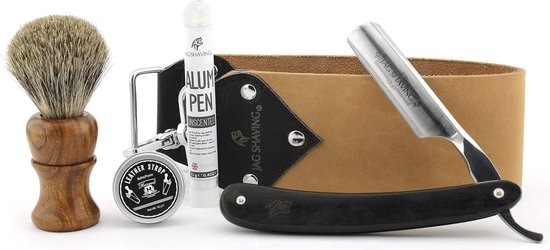 Foto: Jag shaving 5 delige scheerset duurzaam scheerset houten scheerkwast scheermes leren riem honingpasta aluinstok perfecte cadeauset voor mannen